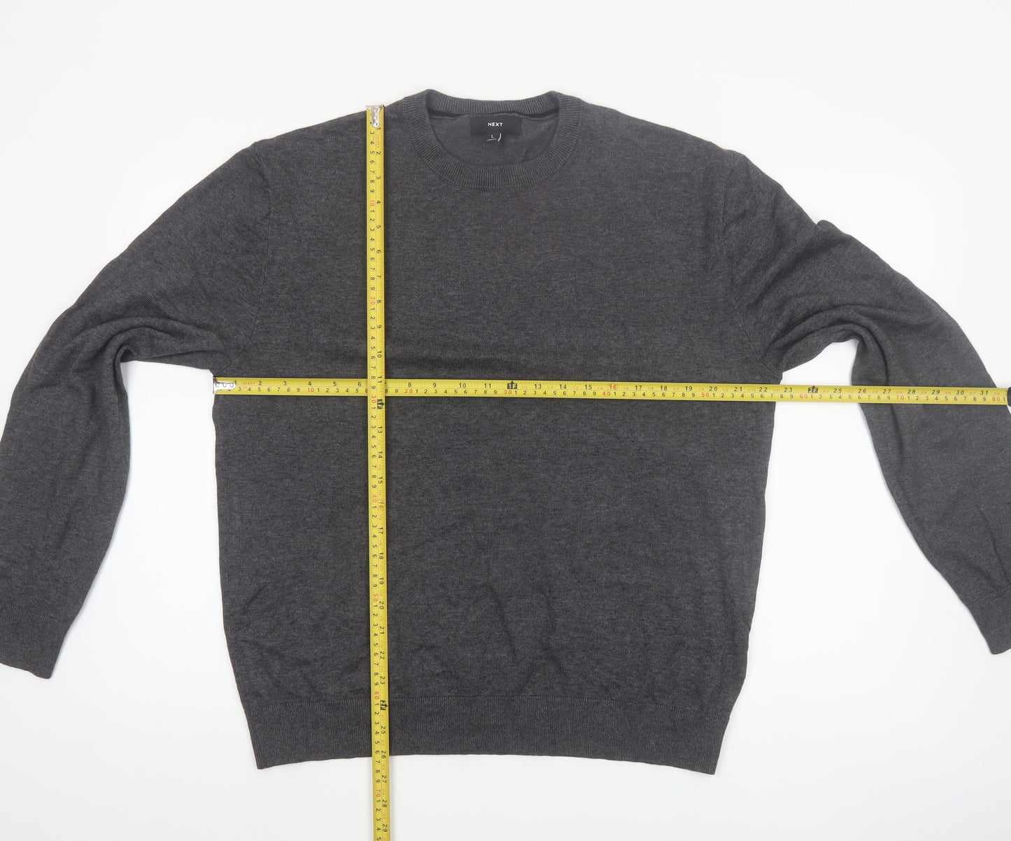 NEXT Men's Grey Cotton Blend Crew Neck Jumper L Regular Fit