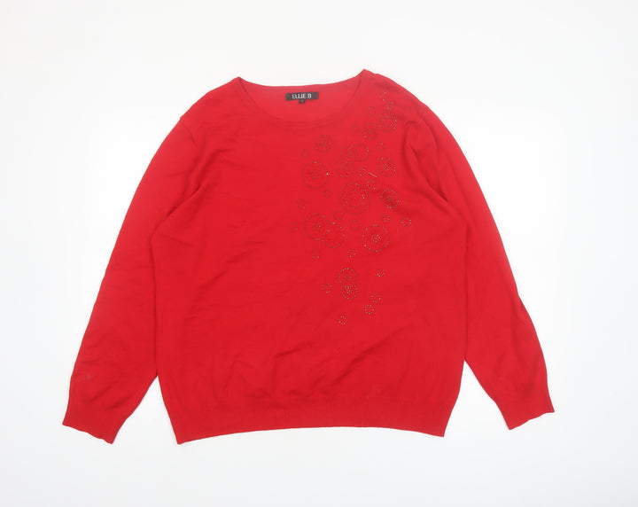 Ellie B Women's Red Rhinestone Pullover Jumper XL