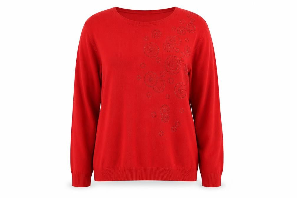 Front view of Ellie B Women's Red Rhinestone jumper XL