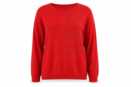 Front view of Ellie B Women's Red Rhinestone jumper XL
