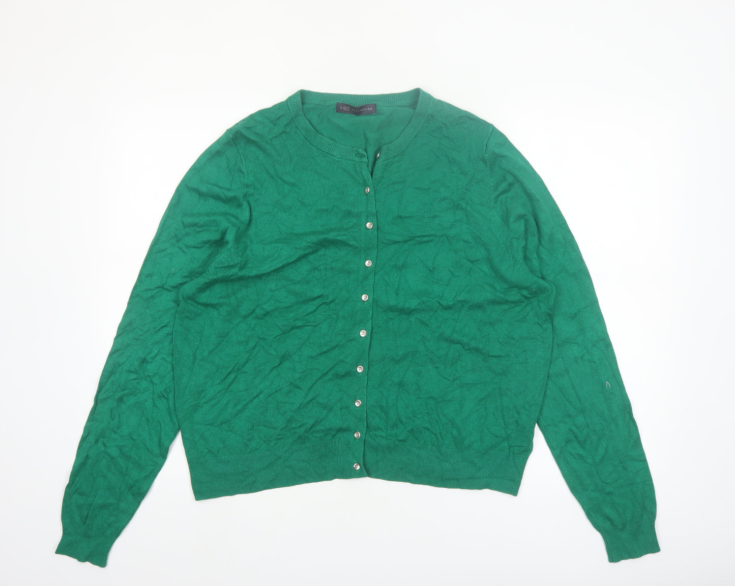 Marks and Spencer Womens Green Cardigan UK 20 Crew Neck Knit