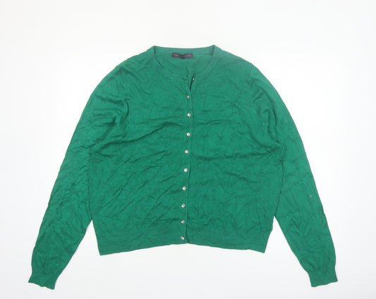 Marks and Spencer Womens Green Cardigan UK 20 Crew Neck Knit