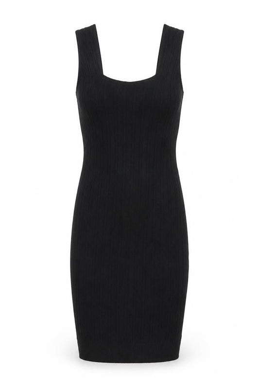 Front view of Zara Women Black Knit Bodycon Sleeveless Dress, size 8