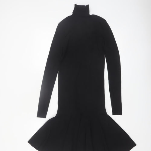 Reiss Women’s Black Roll Neck Fit & Flare Knit Dress Size S