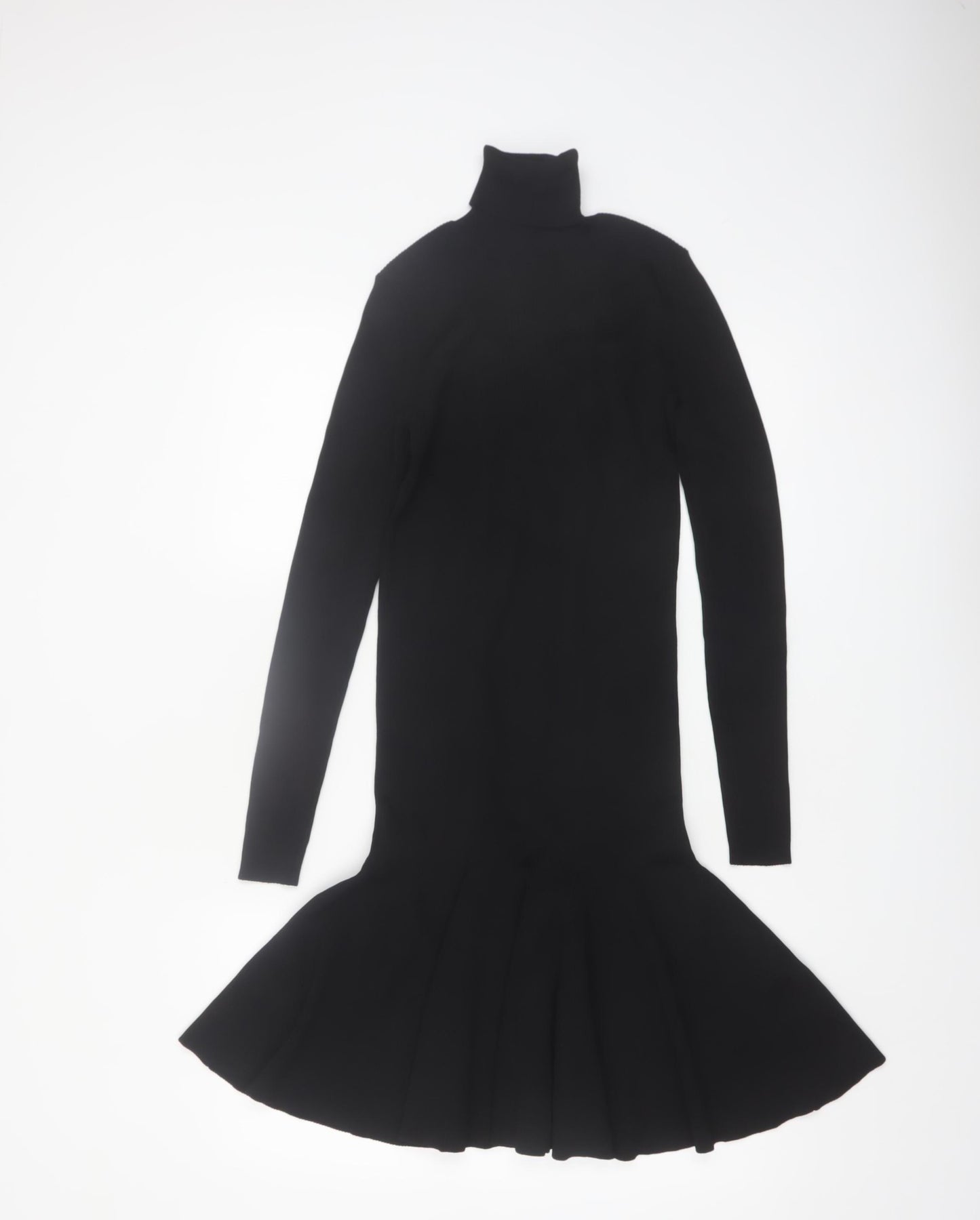 Reiss Women’s Black Roll Neck Fit & Flare Knit Dress Size S