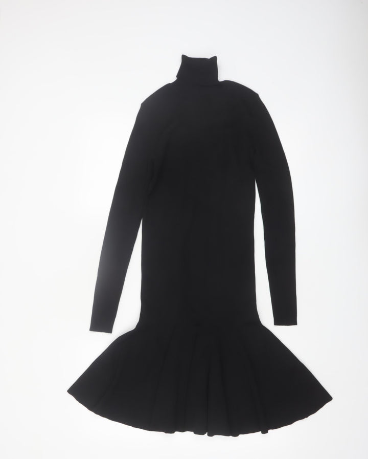 Reiss Women’s Black Roll Neck Fit & Flare Knit Dress Size S