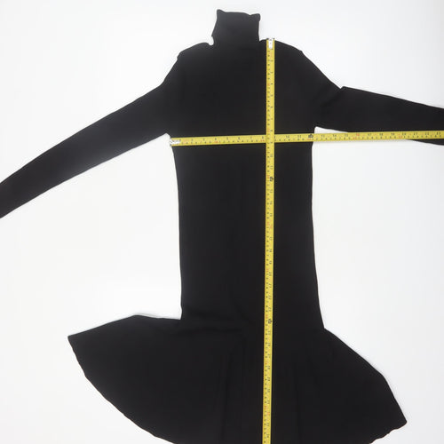 Reiss Women’s Black Roll Neck Fit & Flare Knit Dress Size S