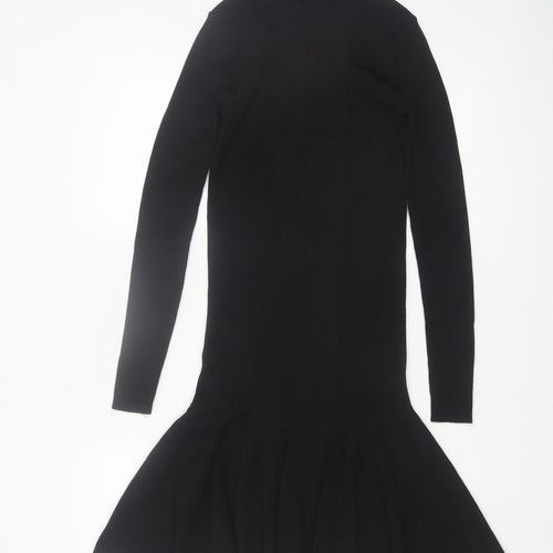 Reiss Women’s Black Roll Neck Fit & Flare Knit Dress Size S