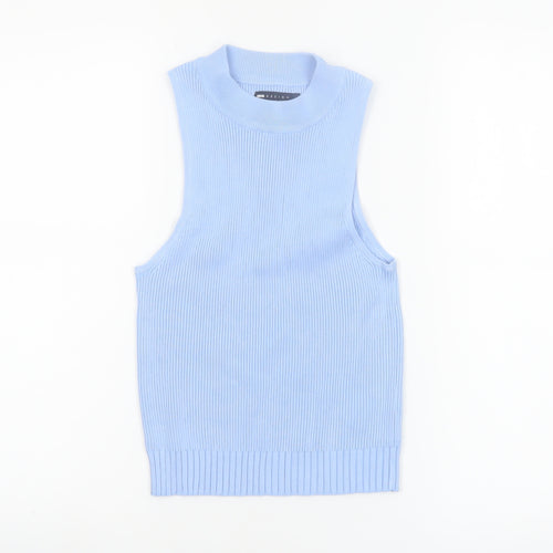 ASOS DESIGN Women Blue Sleeveless Mock Neck Knit Tank Top Size 10