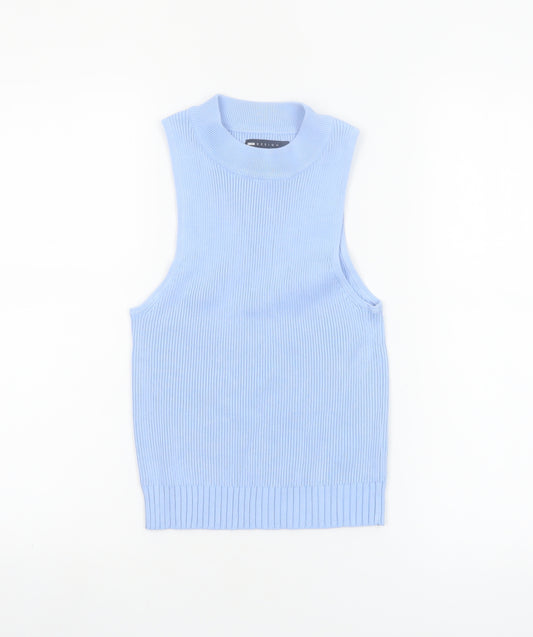 ASOS DESIGN Women Blue Sleeveless Mock Neck Knit Tank Top Size 10