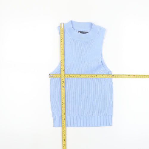 ASOS DESIGN Women Blue Sleeveless Mock Neck Knit Tank Top Size 10