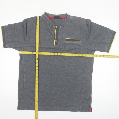 Dimensions Men's Grey Henley Polo Shirt Size M Short Sleeve