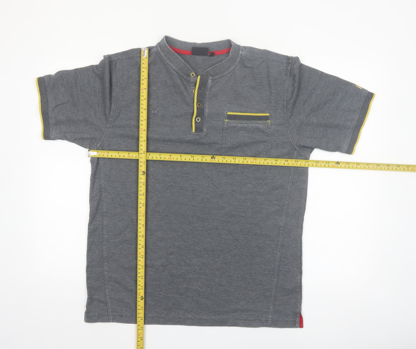 Dimensions Men's Grey Henley Polo Shirt Size M Short Sleeve