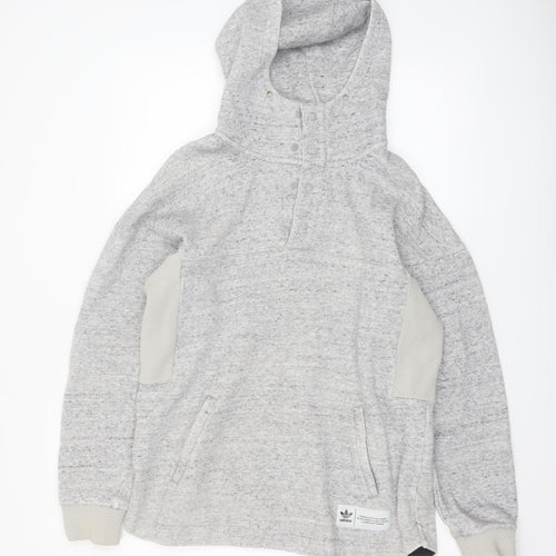 Adidas Men's Grey Henley Hoodie Size M Fleece Pullover