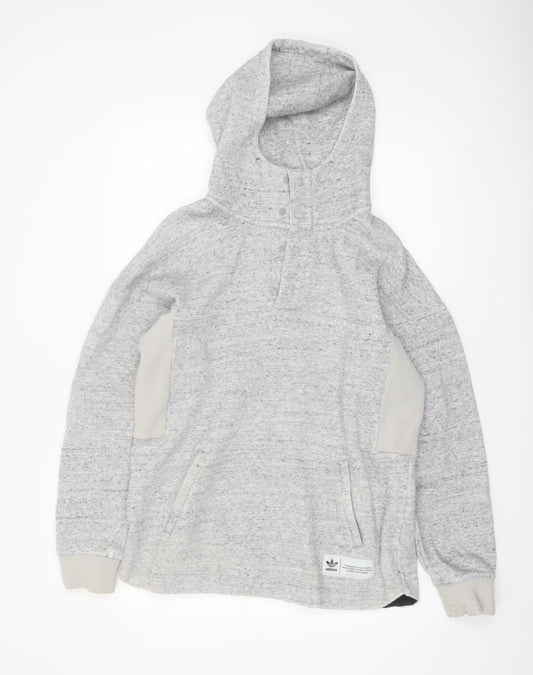 Adidas Men's Grey Henley Hoodie Size M Fleece Pullover