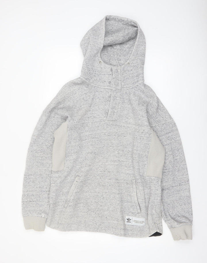 Adidas Men's Grey Henley Hoodie Size M Fleece Pullover