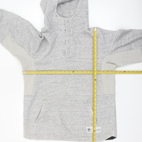 Adidas Men's Grey Henley Hoodie Size M Fleece Pullover