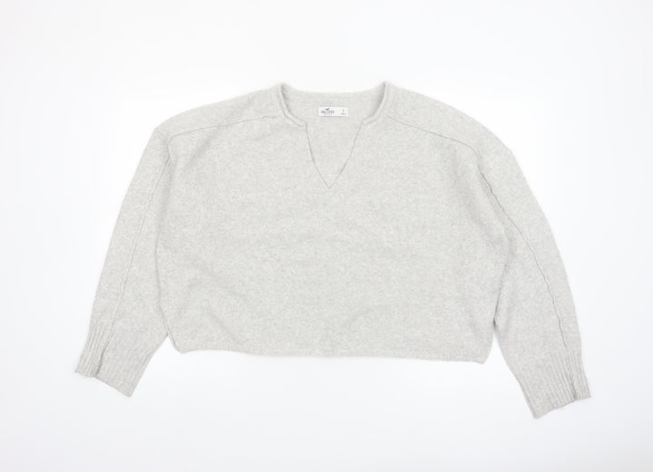 Hollister Women Grey Wool Blend V-Neck Relaxed Fit Jumper Size S