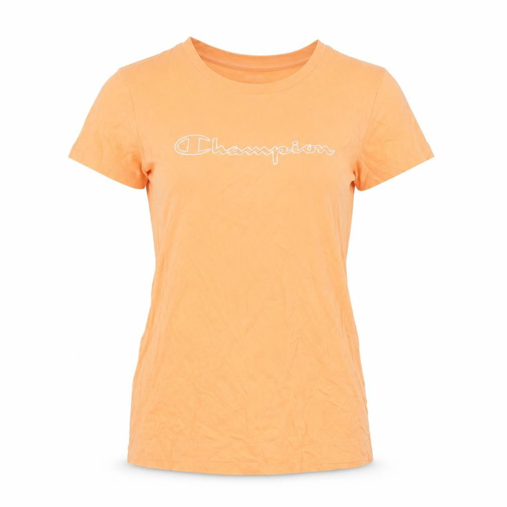 Front view of Champion Women's Orange XS Basic Cotton Crew Neck T-Shirt