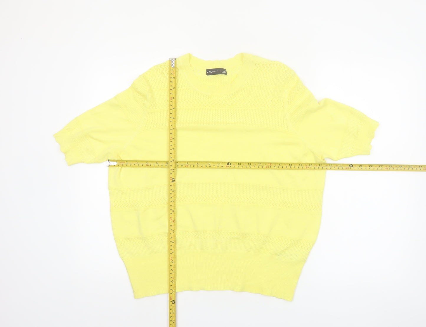 Marks and Spencer Women's Yellow Knit Short Sleeve Jumper Size 18