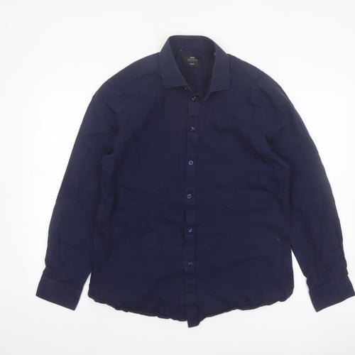 Moss London Men's Navy Slim Fit Long Sleeve Cotton Shirt 16.5in