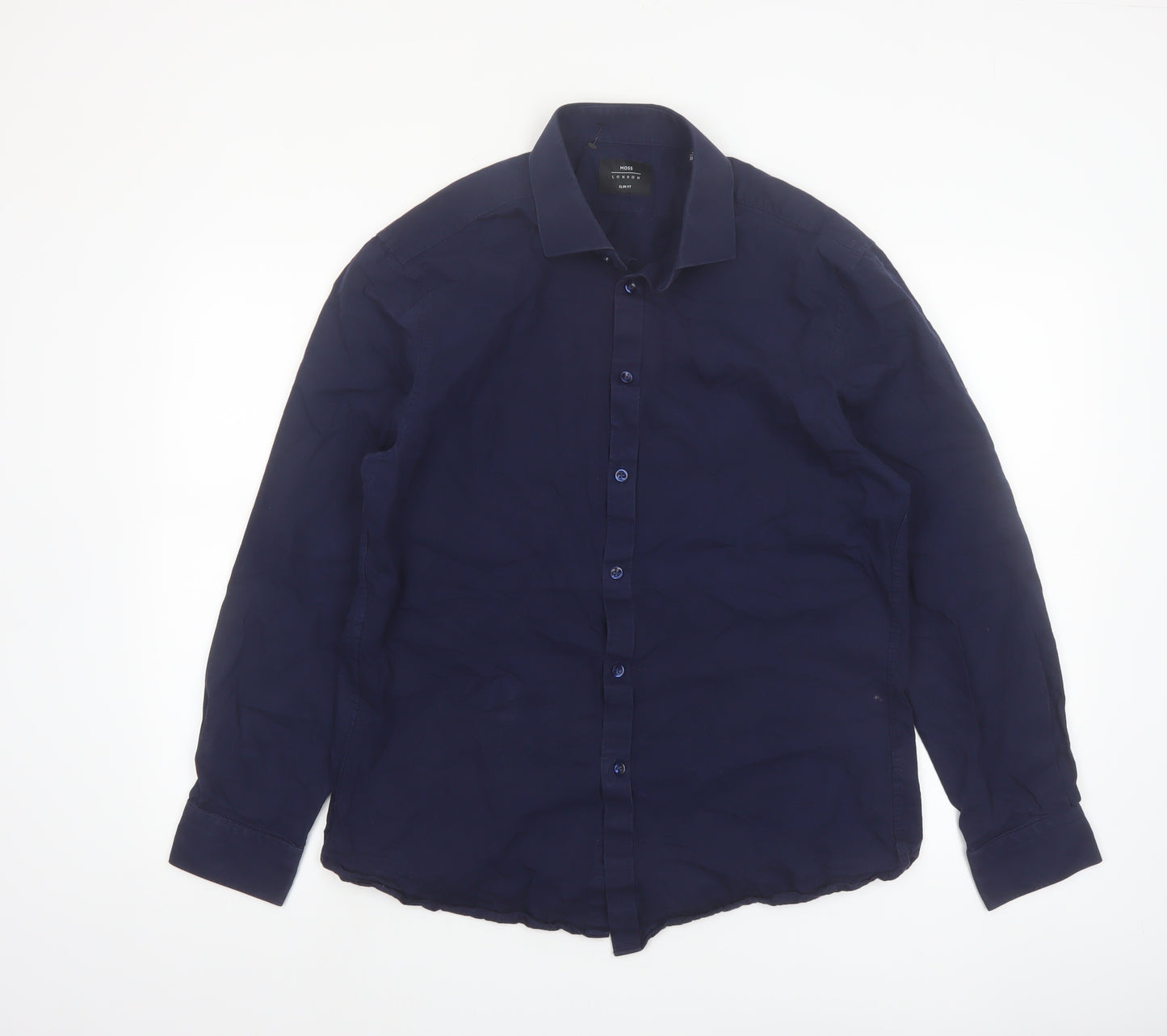 Moss London Men's Navy Slim Fit Long Sleeve Cotton Shirt 16.5in