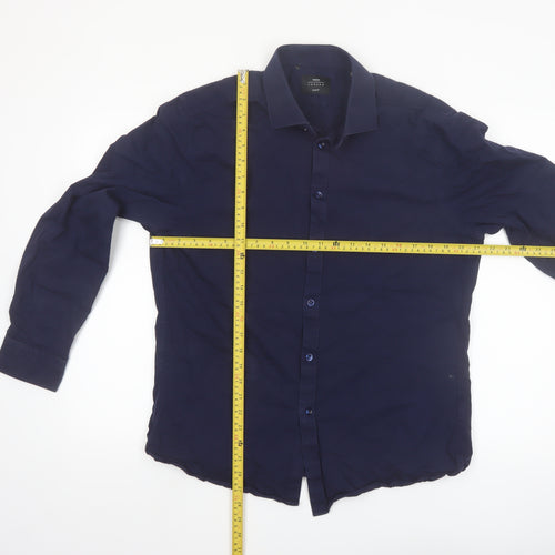 Moss London Men's Navy Slim Fit Long Sleeve Cotton Shirt 16.5in
