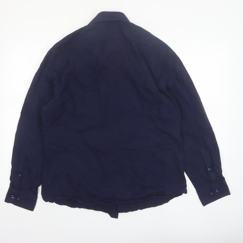 Moss London Men's Navy Slim Fit Long Sleeve Cotton Shirt 16.5in
