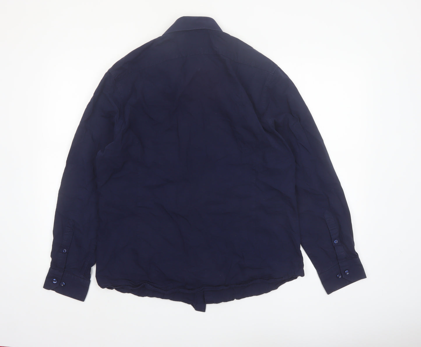 Moss London Men's Navy Slim Fit Long Sleeve Cotton Shirt 16.5in