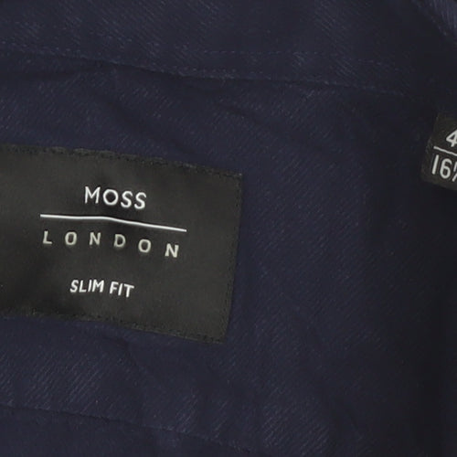 Moss London Men's Navy Slim Fit Long Sleeve Cotton Shirt 16.5in