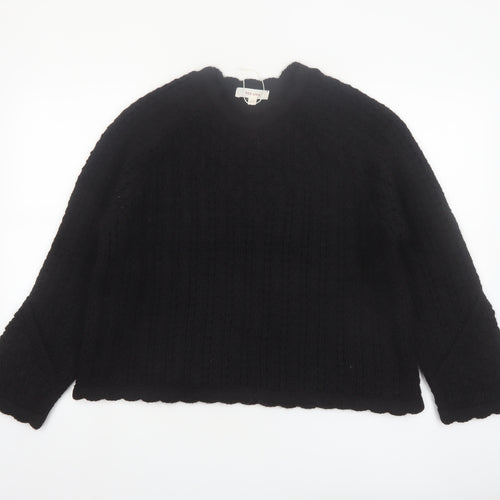 Marks and Spencer Per Una Women Black L Cable Knit Wool Blend Jumper