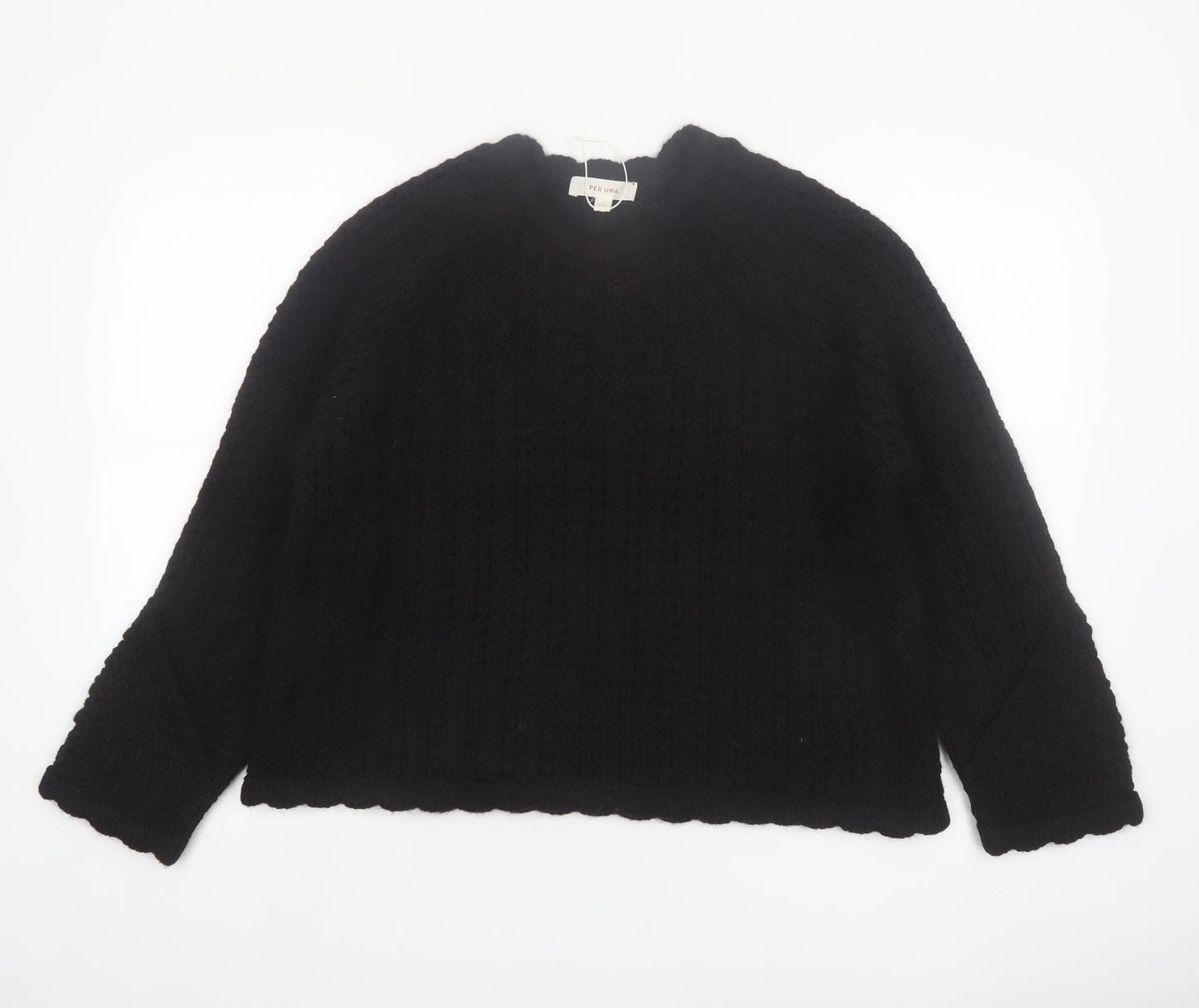 Marks and Spencer Per Una Women Black L Cable Knit Wool Blend Jumper