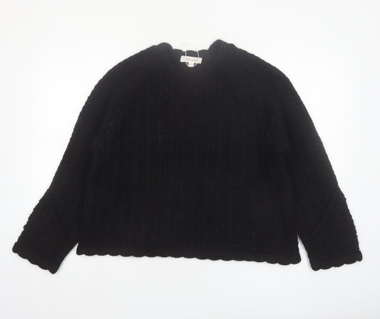 Marks and Spencer Per Una Women Black L Cable Knit Wool Blend Jumper