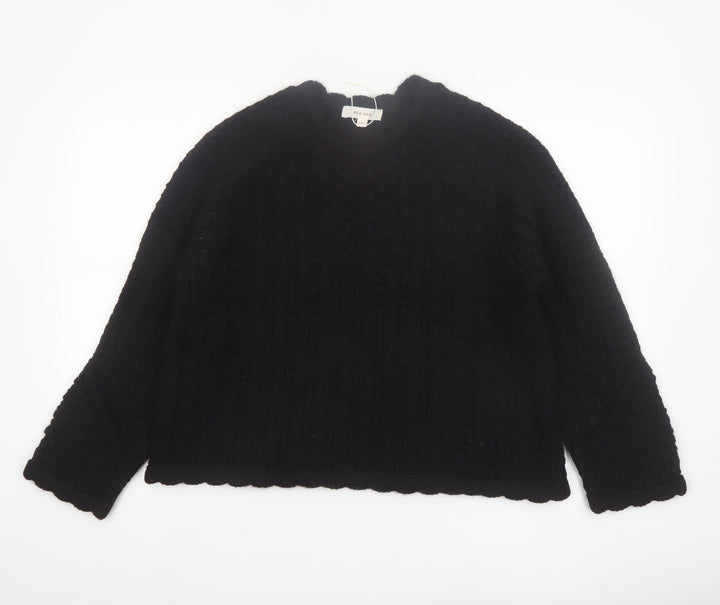 Marks and Spencer Per Una Women Black L Cable Knit Wool Blend Jumper