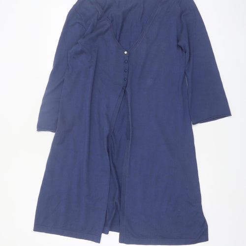 Woolovers Women Blue 3/4 Sleeve V-Neck Cotton Silk Cardigan M