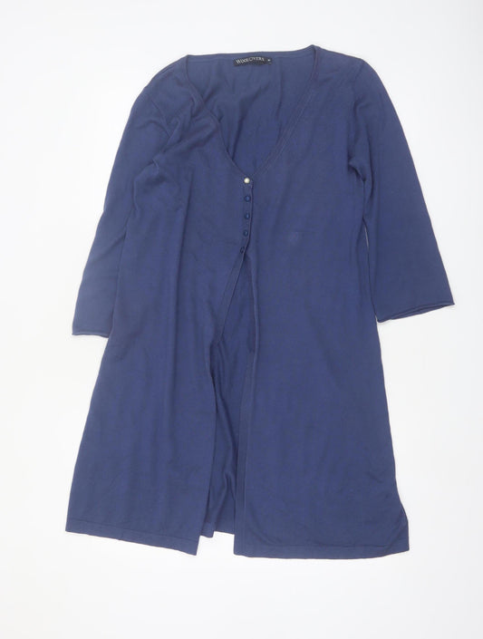 Woolovers Women Blue 3/4 Sleeve V-Neck Cotton Silk Cardigan M