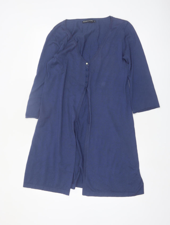 Woolovers Women Blue 3/4 Sleeve V-Neck Cotton Silk Cardigan M
