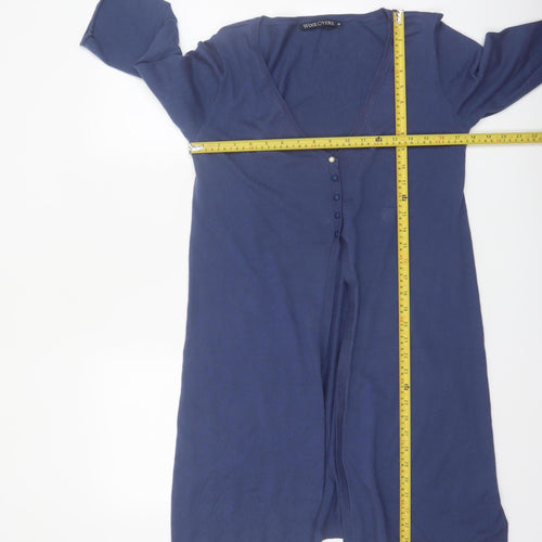 Woolovers Women Blue 3/4 Sleeve V-Neck Cotton Silk Cardigan M