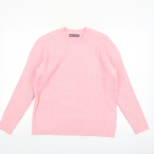 Marks and Spencer Women's Pink Ribbed Knit Pullover Jumper M