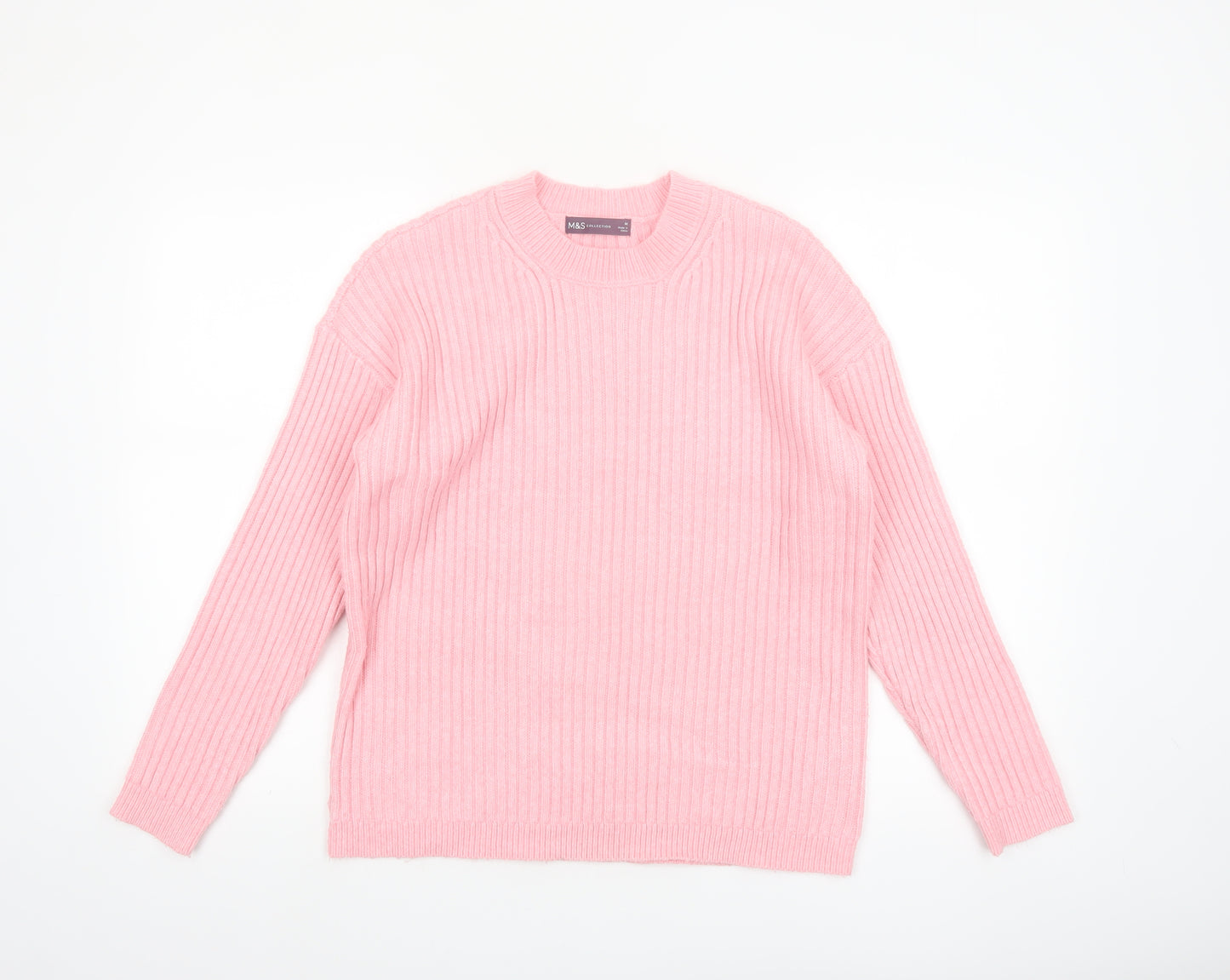 Marks and Spencer Women's Pink Ribbed Knit Pullover Jumper M