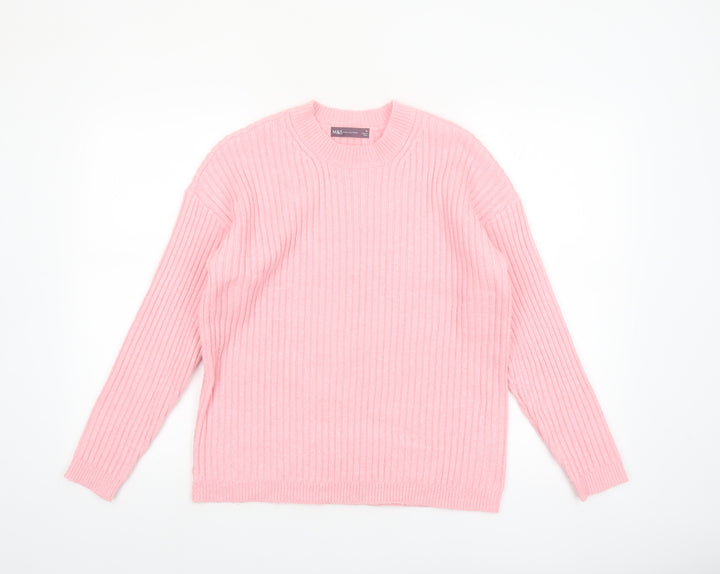 Marks and Spencer Women's Pink Ribbed Knit Pullover Jumper M