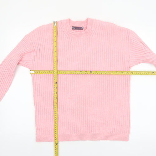 Marks and Spencer Women's Pink Ribbed Knit Pullover Jumper M
