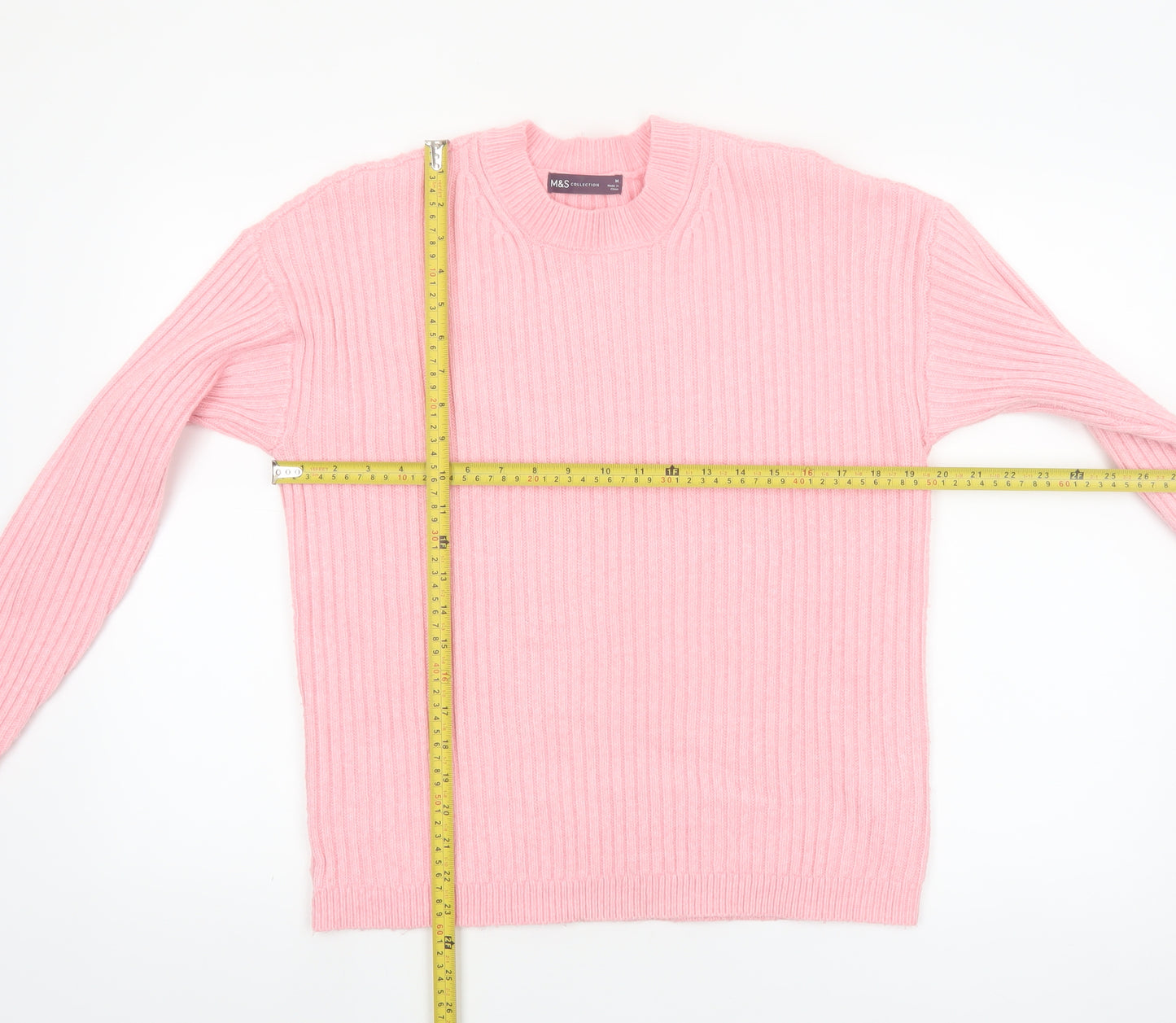 Marks and Spencer Women's Pink Ribbed Knit Pullover Jumper M