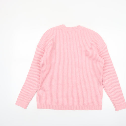Marks and Spencer Women's Pink Ribbed Knit Pullover Jumper M