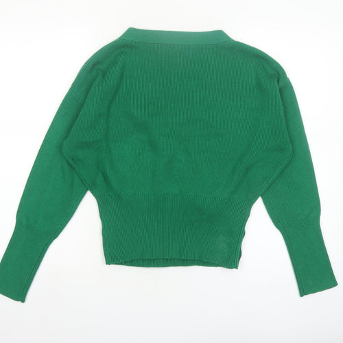 Paisie Women Green Wrap Jumper L V-Neck Long Sleeve Knit