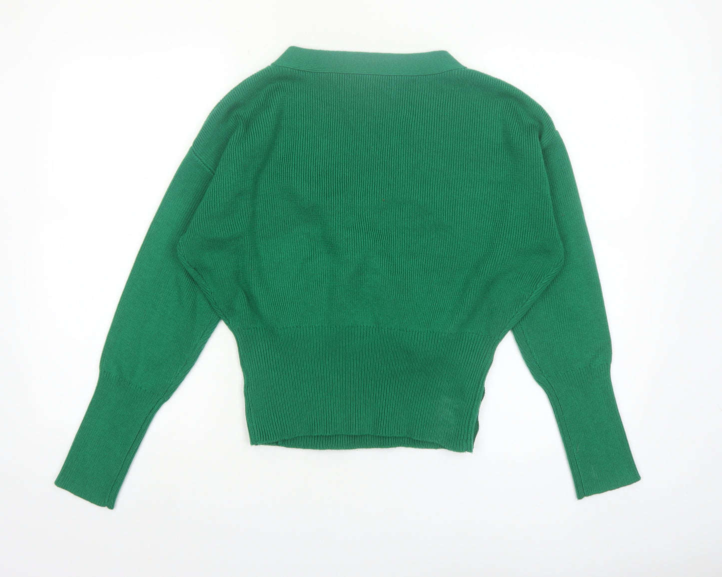 Paisie Women Green Wrap Jumper L V-Neck Long Sleeve Knit