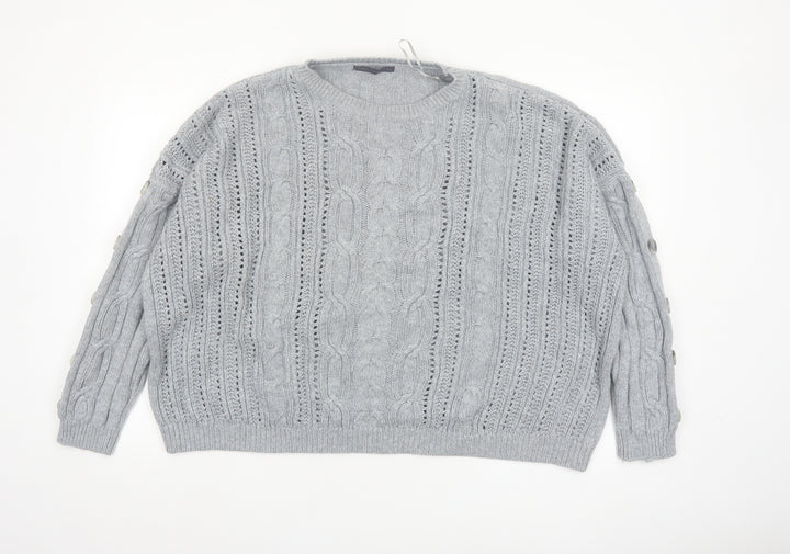 Marks and Spencer Women Grey Cable-Knit Pullover Jumper Size 24