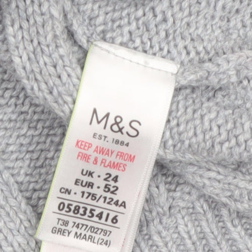 Marks and Spencer Women Grey Cable-Knit Pullover Jumper Size 24