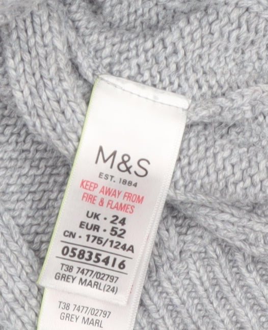 Marks and Spencer Women Grey Cable-Knit Pullover Jumper Size 24