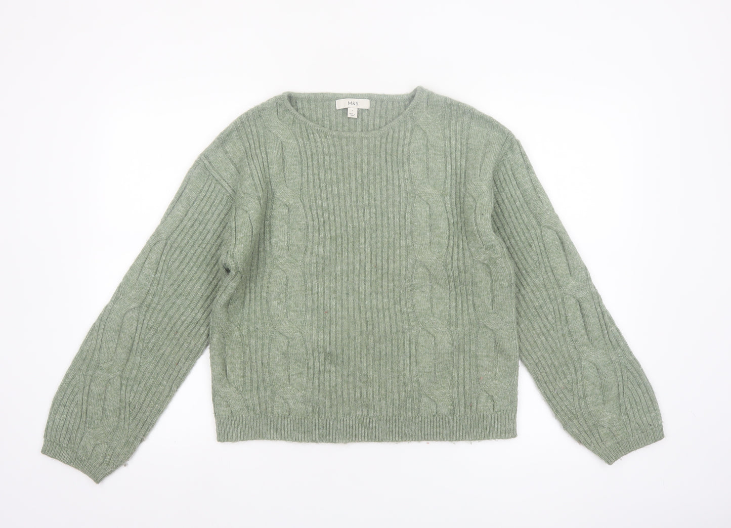 Marks and Spencer Women’s Green Cable-Knit Crew Neck Jumper Size S